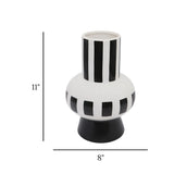 ceramic vase black & white striped 11"x8" china