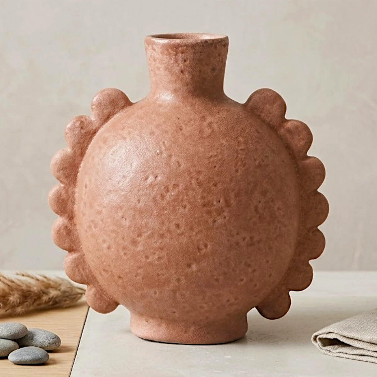 ceramic vase embosed terracotta  brown large 10"x10" china