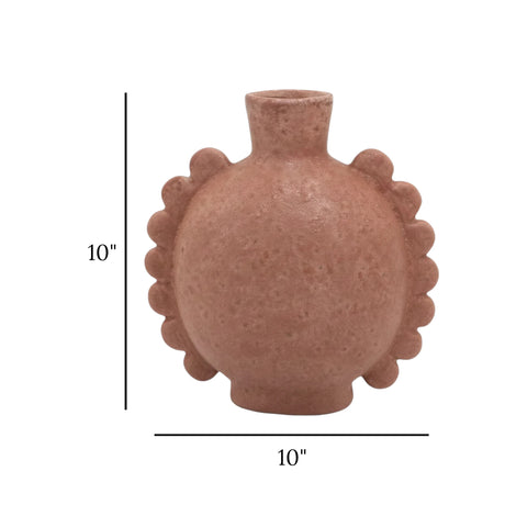 ceramic vase embosed terracotta  brown large 10"x10" china