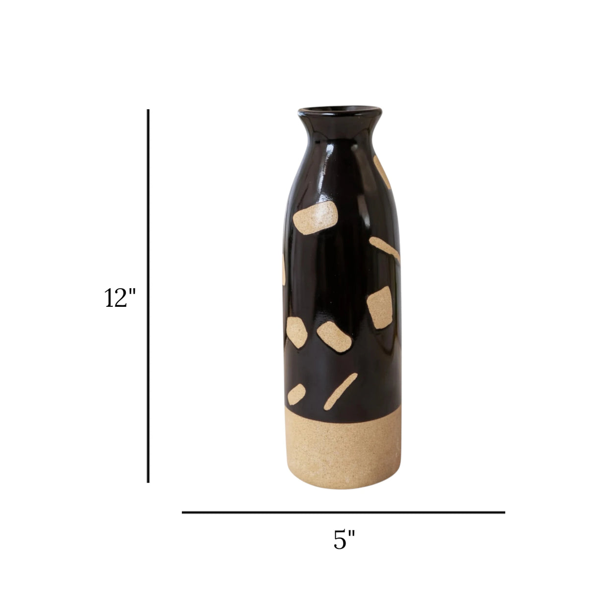 ceramic vase textured black & brown large 11''x5" china