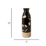 ceramic vase textured black & brown large 11''x5" china