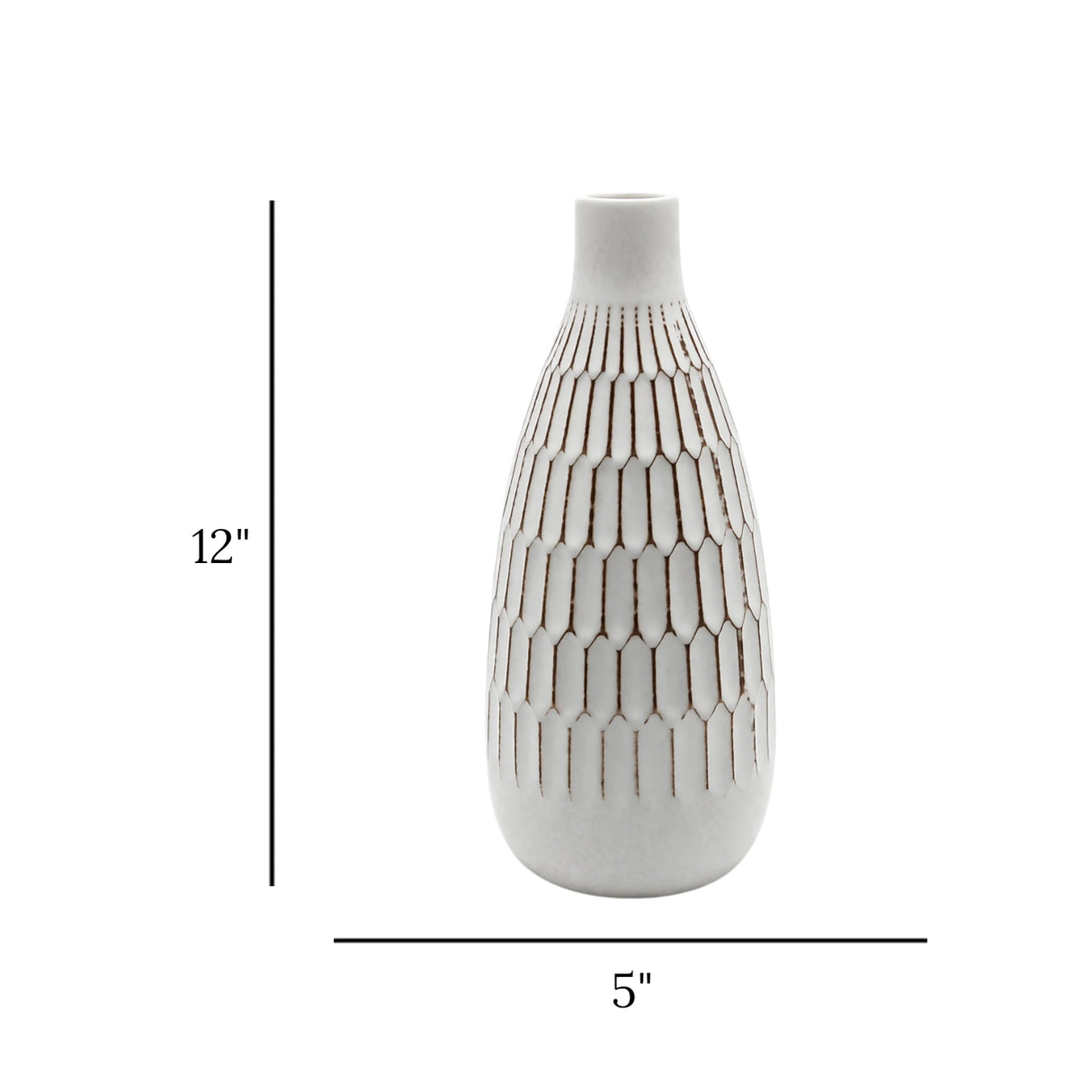 ceramic vase textured white 12"x5" china