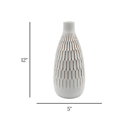 ceramic vase textured white 12"x5" china