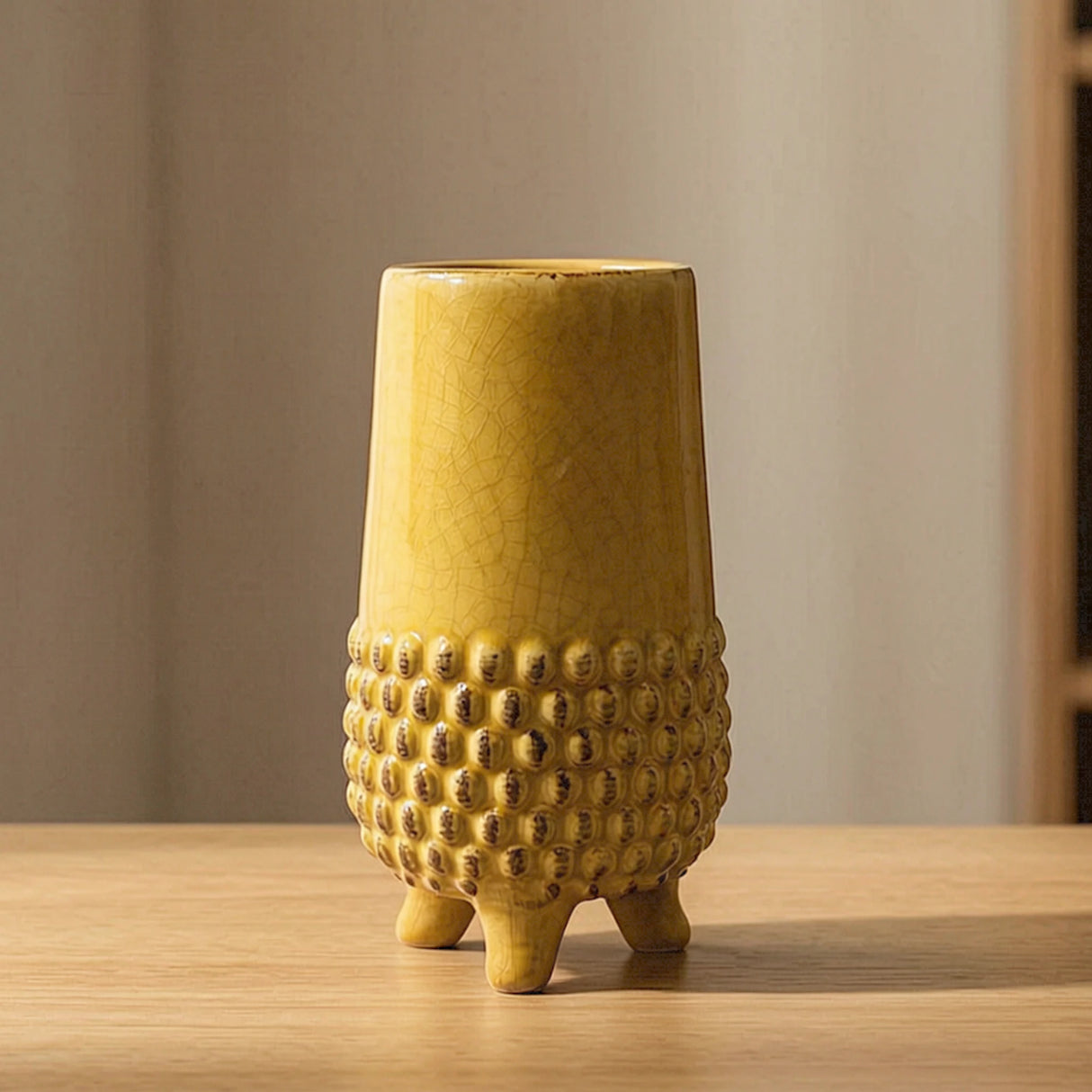ceramic vase textured yellow 8"x4" china