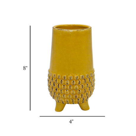 ceramic vase textured yellow 8"x4" china