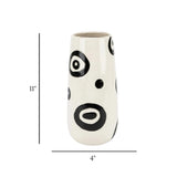 ceramic vase white base & black circular pattern 11''x5" china