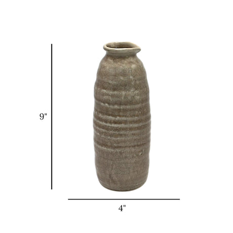 ceramic vase textured brown 9"x4" china