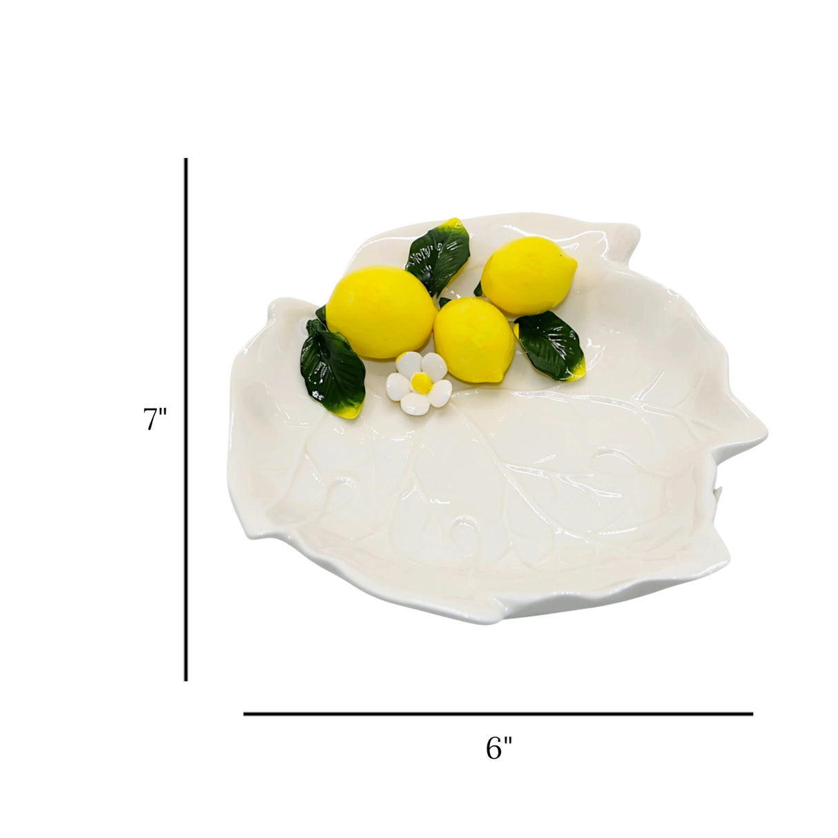 ceramic fruit dish leaf 3 lemon 7"x6" china