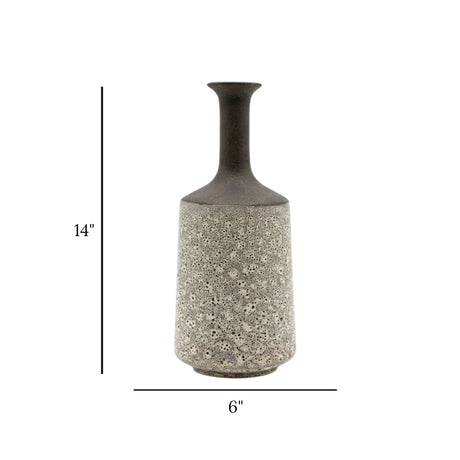 ceramic vase textured bubble-glaze black & white large 14"x6" china