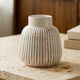 ceramic vase embosed textured off-white & brown lines 7"x6" china