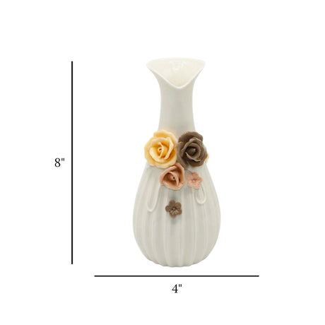 ceramic vase embosed white 3 large flower 8'x'4 china