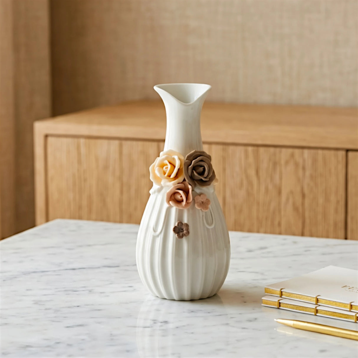 ceramic vase embosed white 3 large flower 8'x'4 china