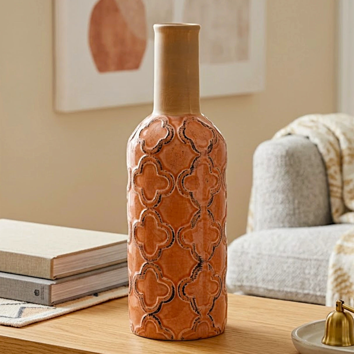 ceramic vase textured peach pink 11"x4" china