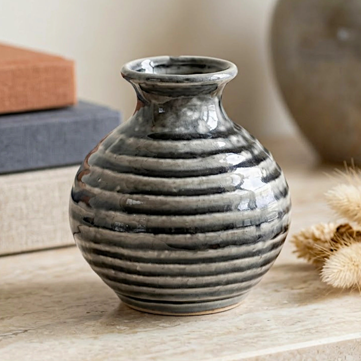 ceramic vase studio pottery gray medium 6"x5" china
