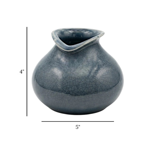 ceramic vase grey crackle 4"x5" china