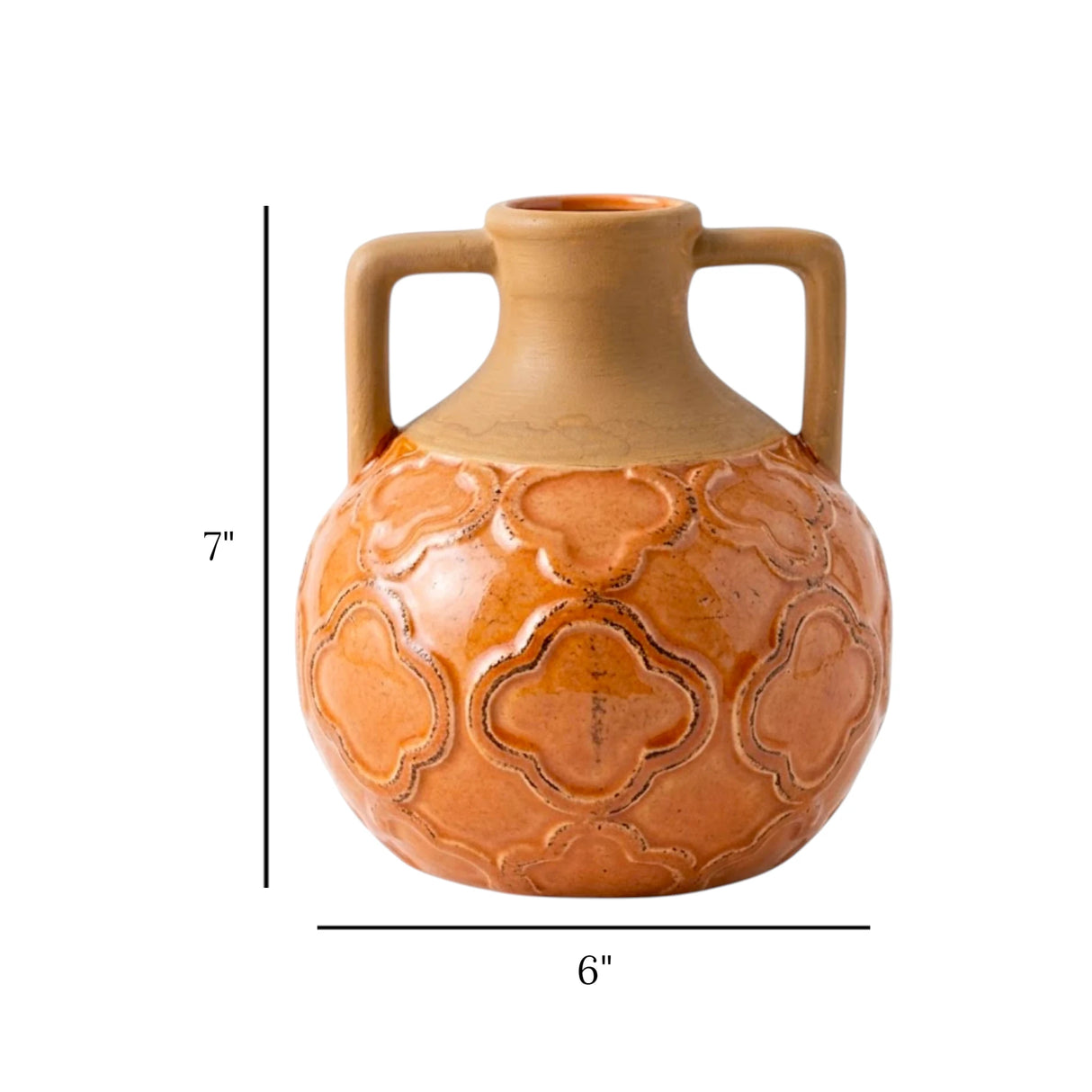 ceramic vase textured terracotta peach 7"x6" china