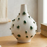 decorative ceramic vase doted white & green 11''x7" china