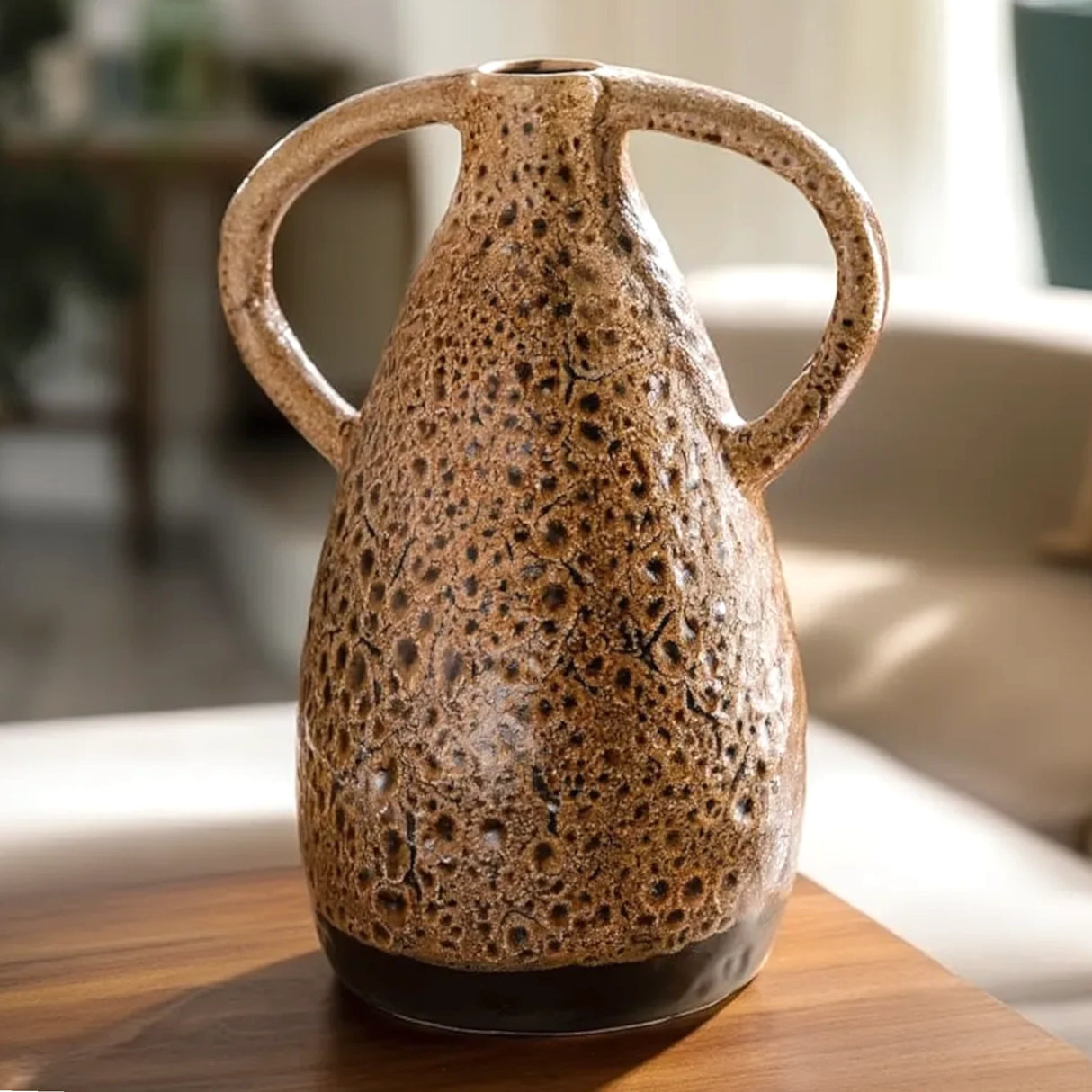 ceramic vase textured fat lava light brown 12''x7'' china