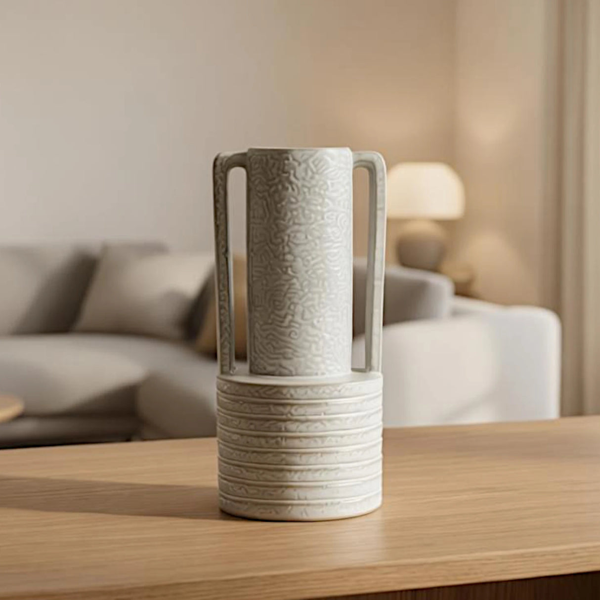 ceramic vase embosed textured white large 10"x4" china
