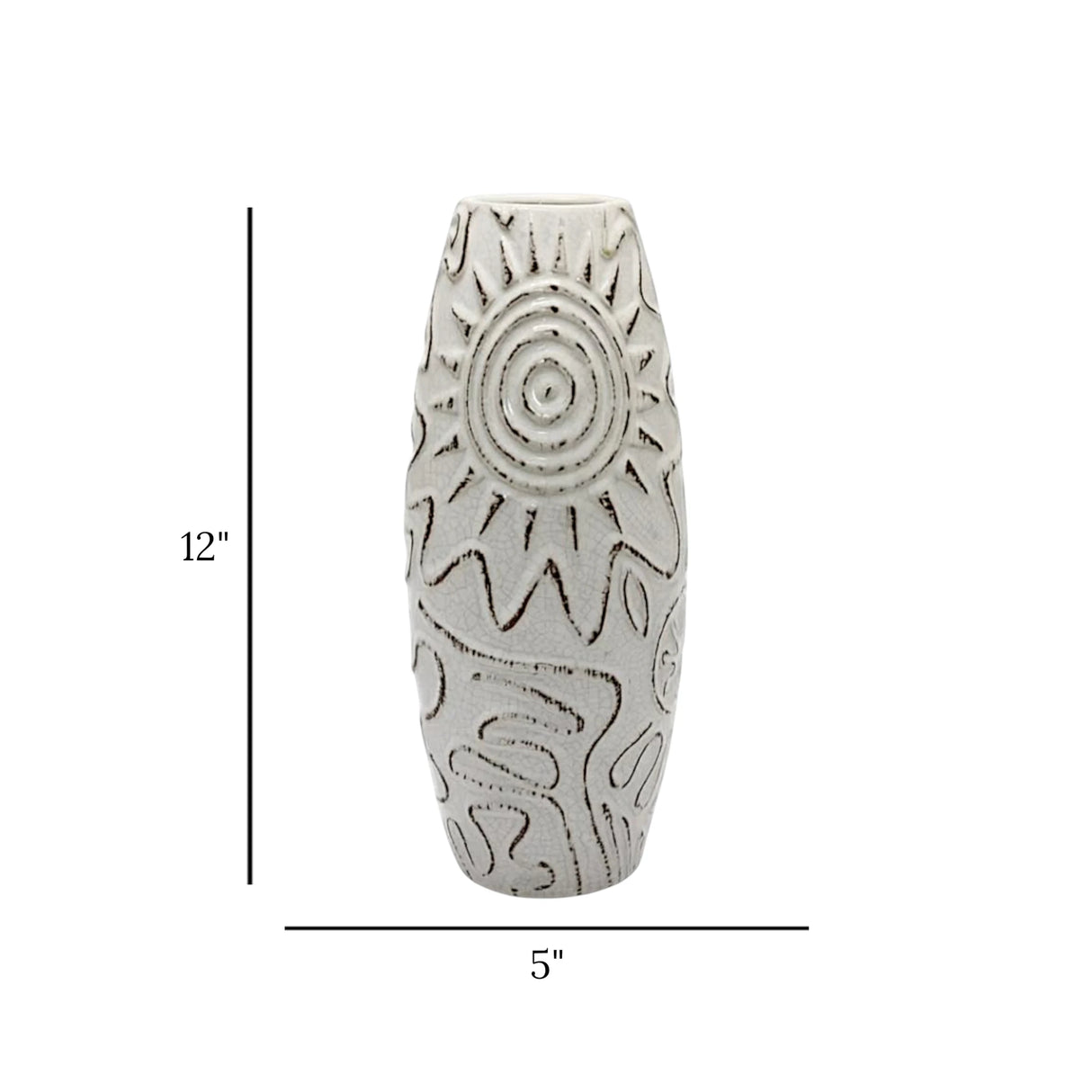 ceramic vase hand-carved floral pattern white 12"x5" china