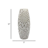 ceramic vase hand-carved floral pattern white 12"x5" china