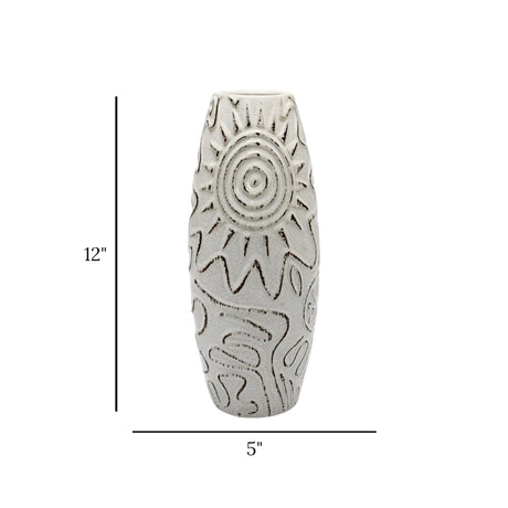 ceramic vase hand-carved floral pattern white 12"x5" china