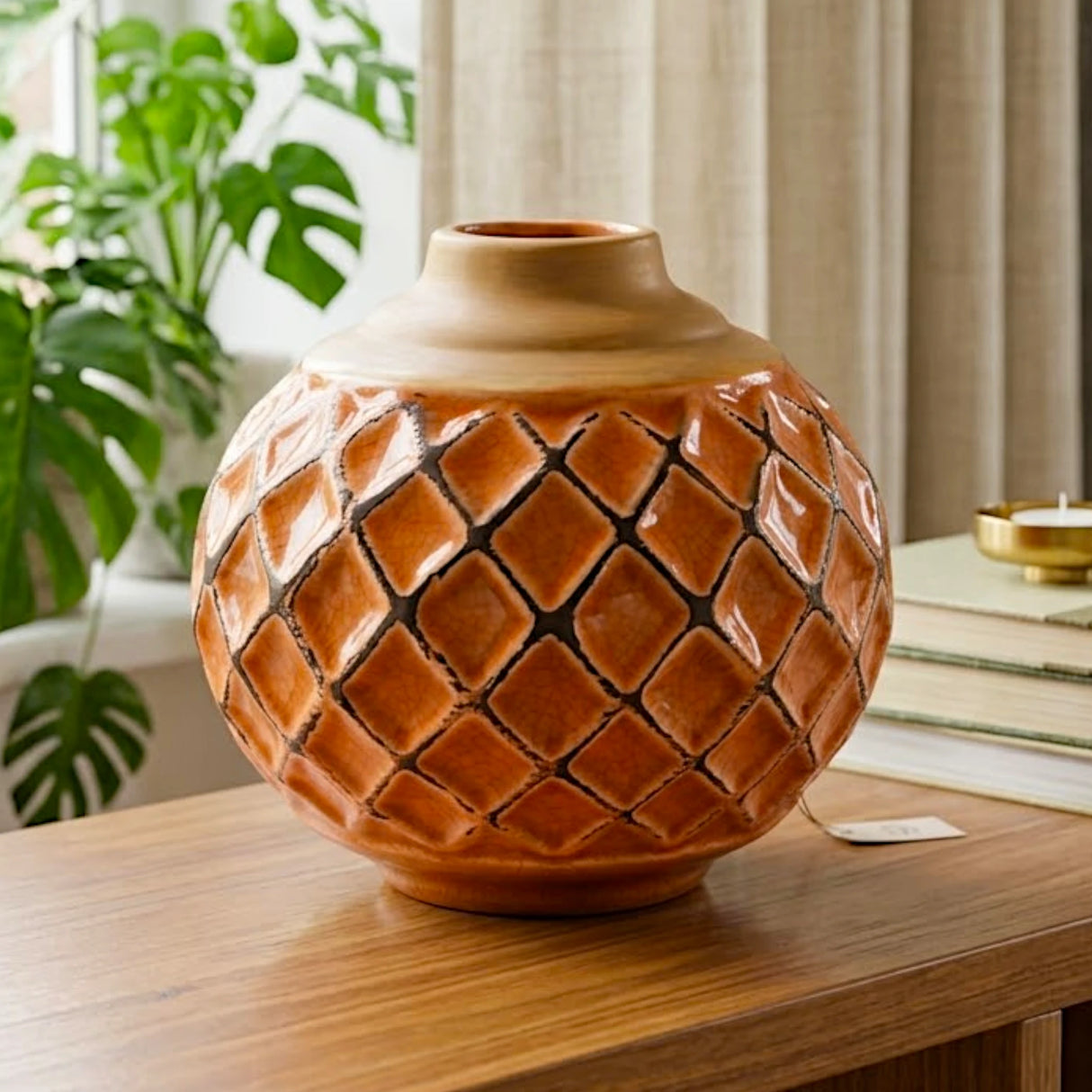 ceramic vase embosed textured peach small 6"x5" china