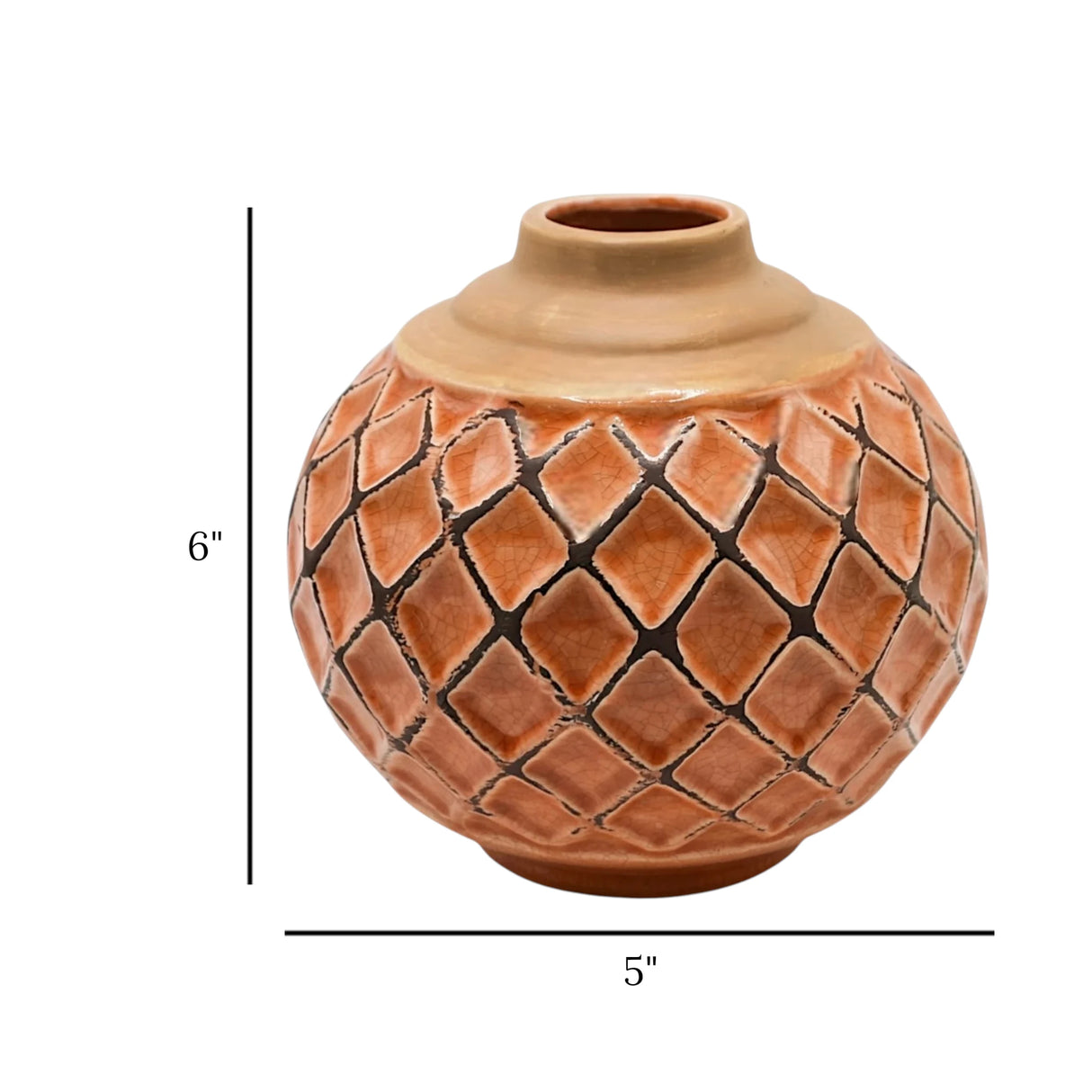 ceramic vase embosed textured peach small 6"x5" china