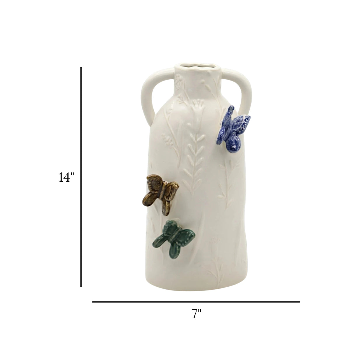 ceramic vase embosed butterfly white large 14"x7" china