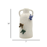 ceramic vase embosed butterfly white large 14"x7" china
