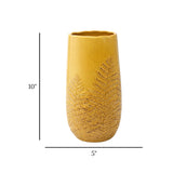 ceramic vase embosed textured leaf yellow 10"x5" china