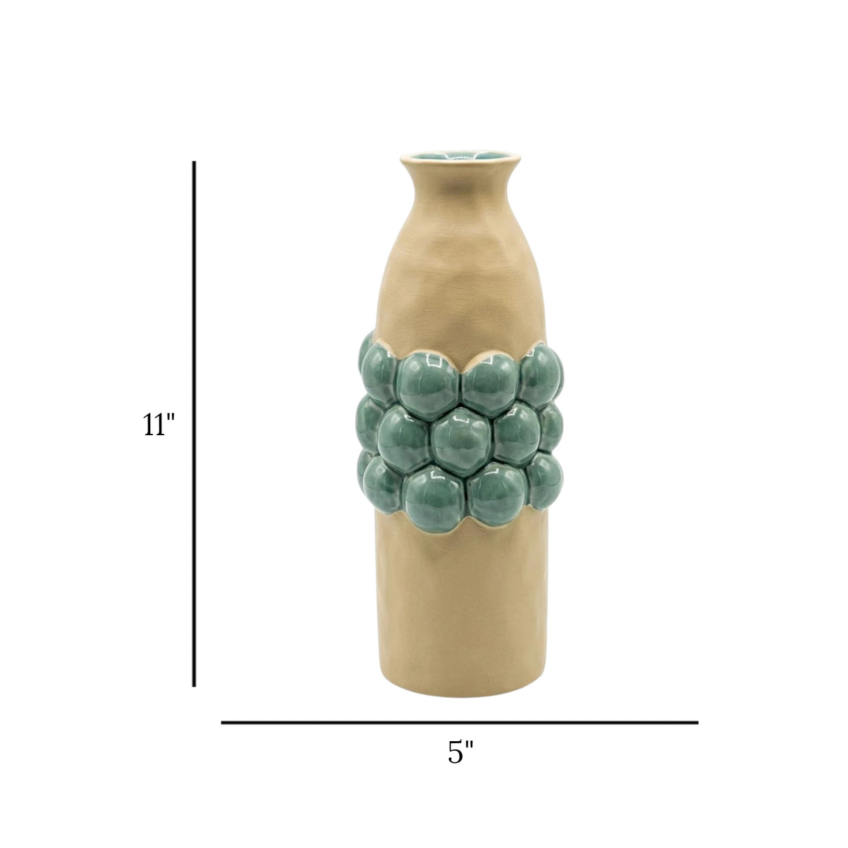 ceramic vase embosed textured bubbles green large 11"x5" china
