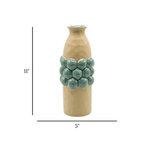 ceramic vase embosed textured bubbles green large 11"x5" china
