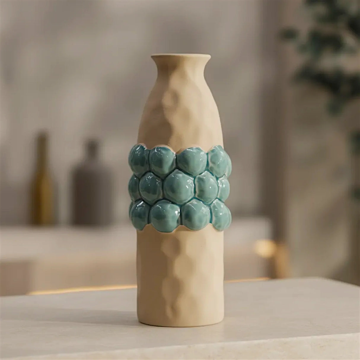ceramic vase embosed textured bubbles green large 11"x5" china