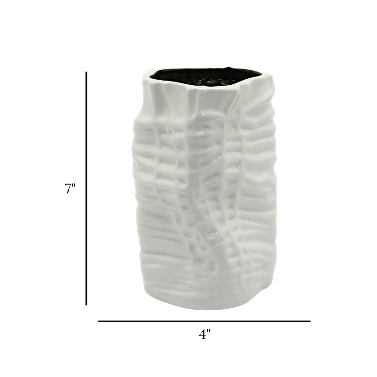 ceramic vase wrikled texture white 7"x4" china