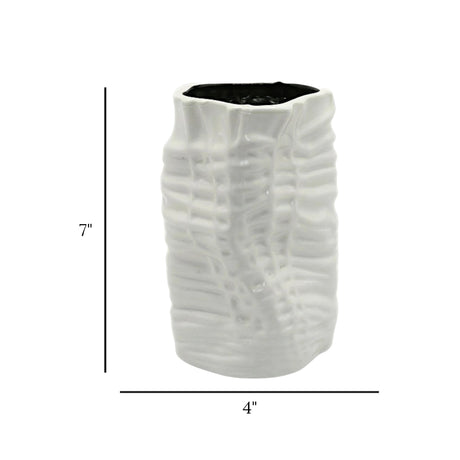 ceramic vase wrikled texture white 7"x4" china