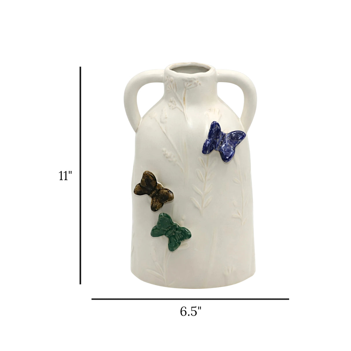 ceramic vase embosed butterfly white small 11"x6.5" china