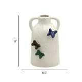 ceramic vase embosed butterfly white small 11"x6.5" china