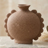 ceramic vase embosed terracotta brown small 8"x8" china