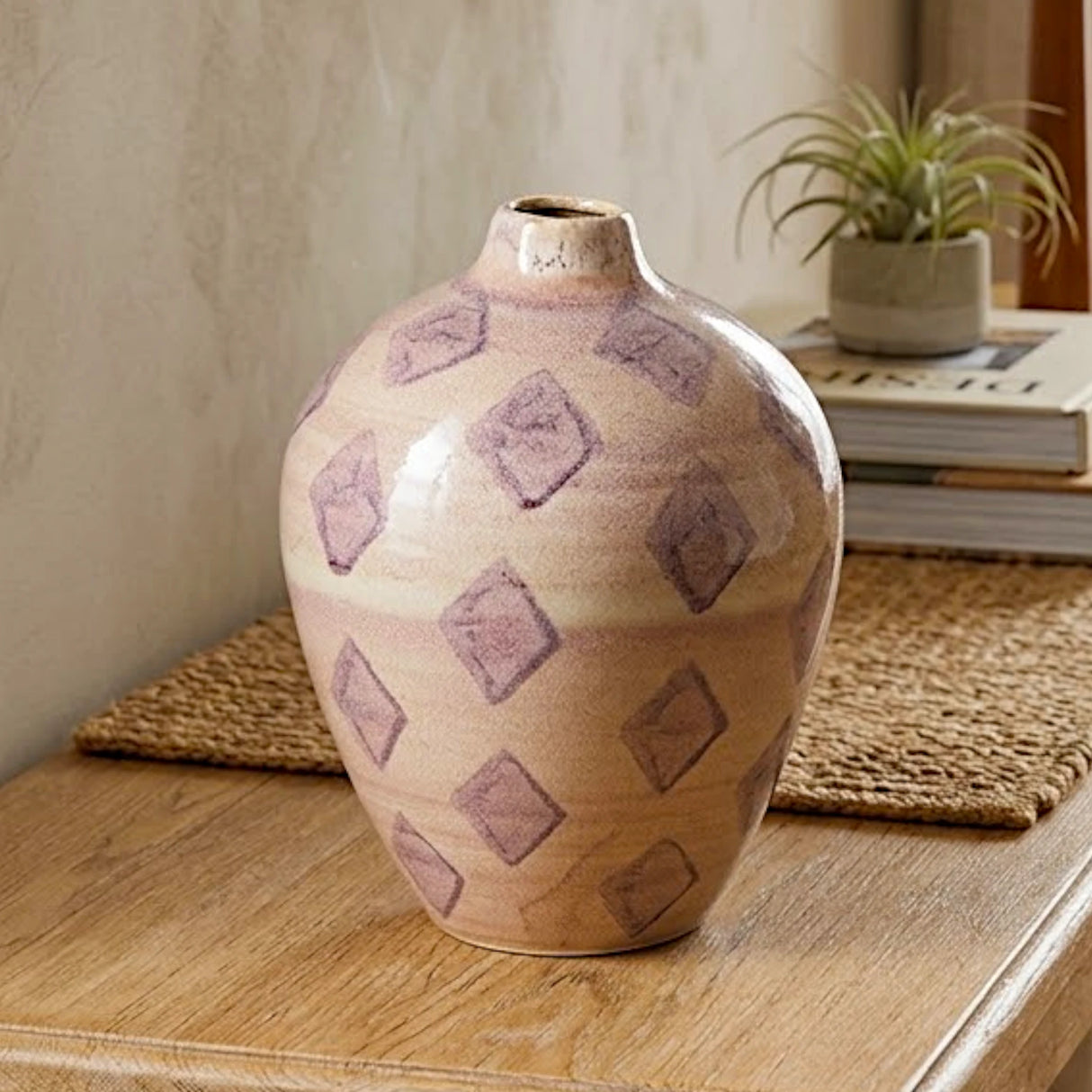 ceramic vase embosed 2tone cream & brown 10"x6" china