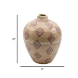 ceramic vase embosed 2tone cream & brown 10"x6" china
