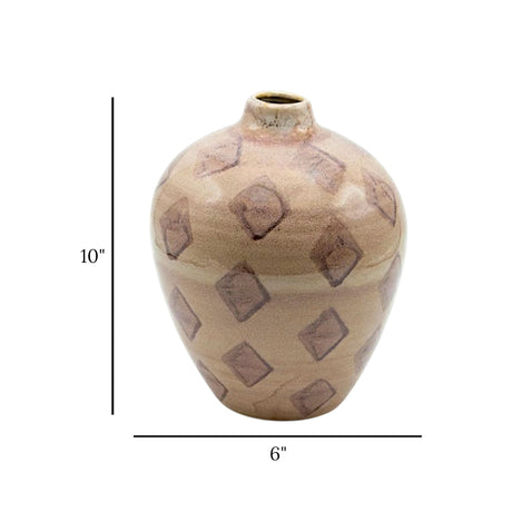 ceramic vase embosed 2tone cream & brown 10"x6" china