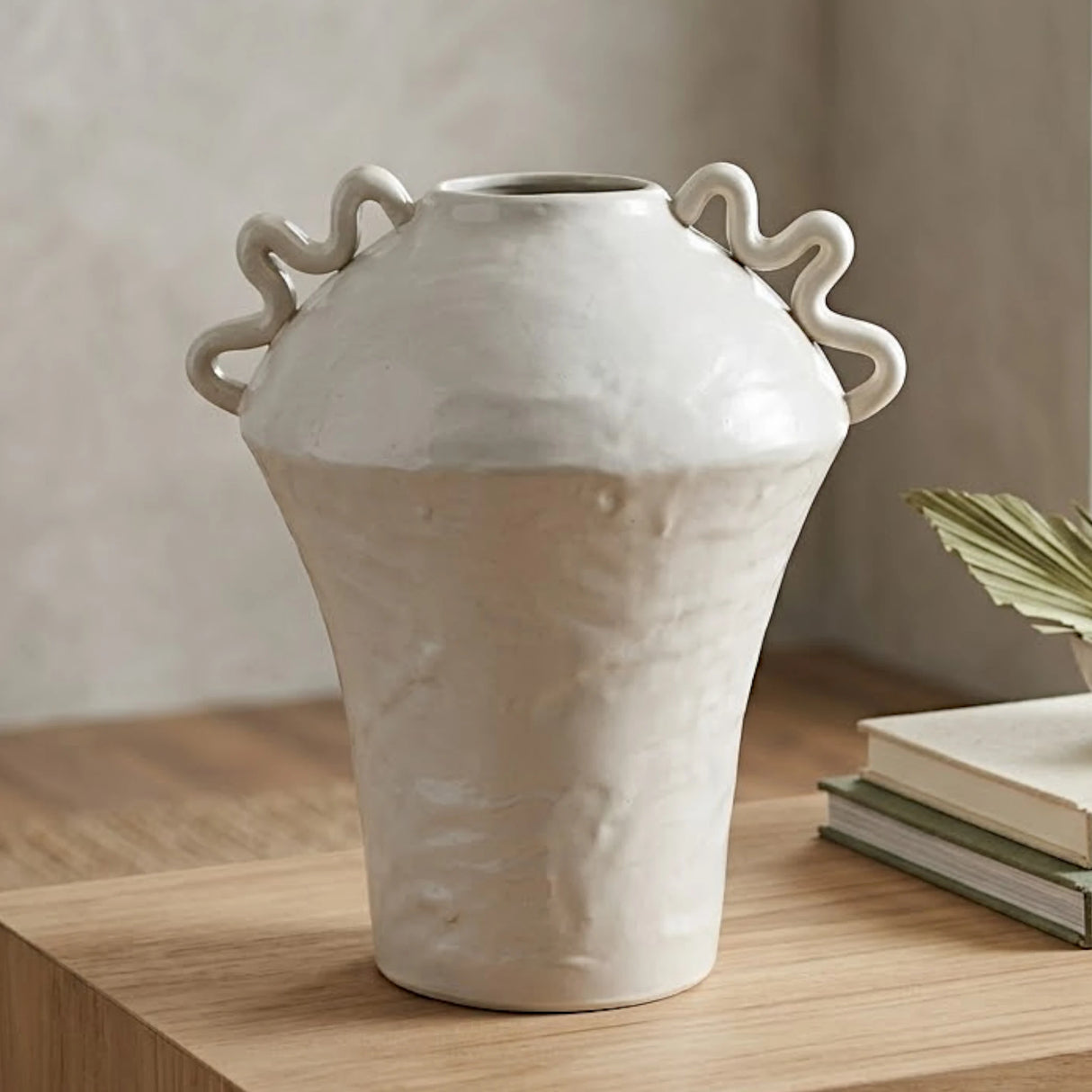 ceramic vase embosed textured white 12"x8" china