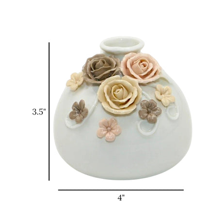 ceramic vase white with flowers 3.5''x''4 china