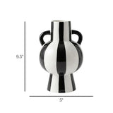 ceramic vase black & white striped with handle 9.5"x5" china