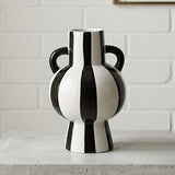 ceramic vase black & white striped with handle 9.5"x5" china