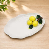 ceramic fruit dish oval 3 lemon white 9.5"x6" china