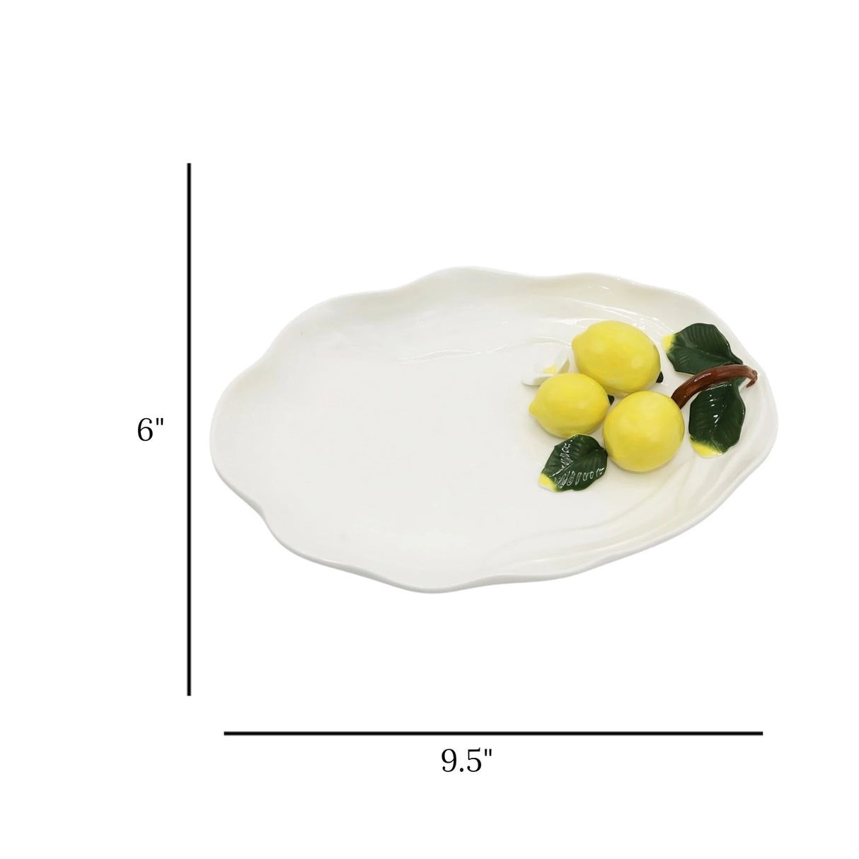 ceramic fruit dish oval 3 lemon white 9.5"x6" china