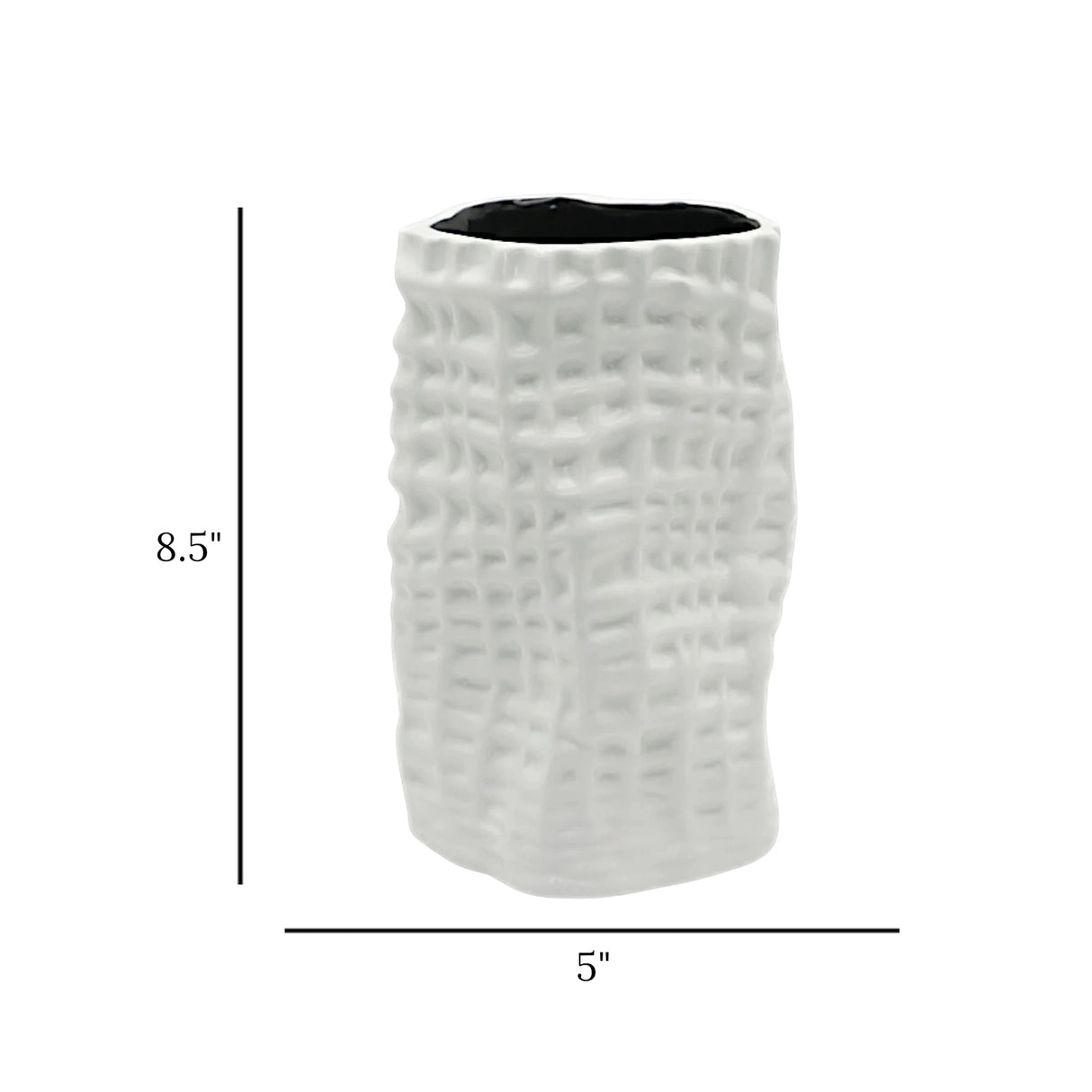 ceramic vase wrikled texture white 8.5"x5" china