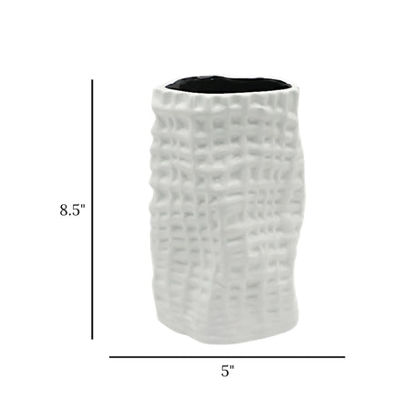 ceramic vase wrikled texture white 8.5"x5" china